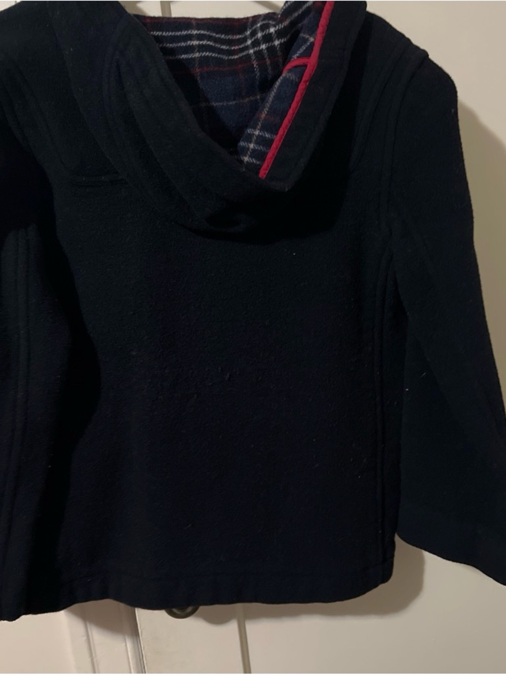 Women’s Navy Hooded Sweater with Plaid Trim